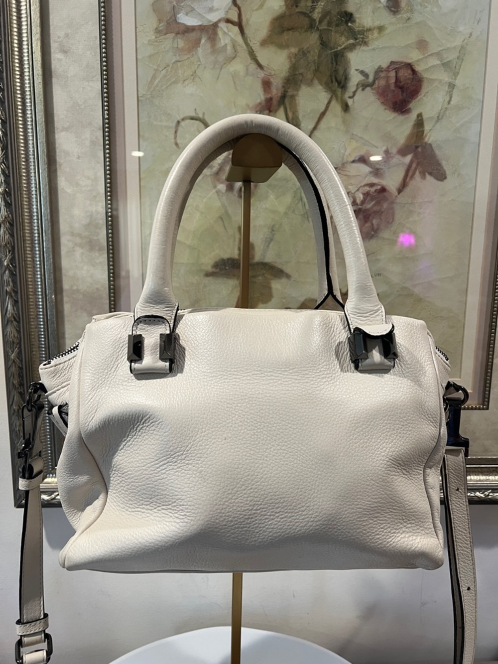 Elliott Lucca Cream Woven-Texture Satchel Crossbody Bag - Picture 6 of 17